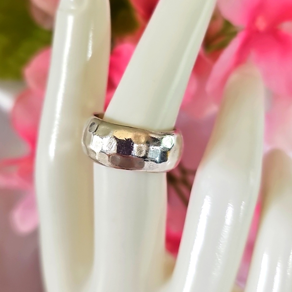 Sterling  Silver NF Wide Hammered  Band Ring  Size 8